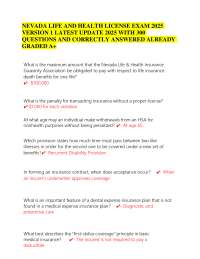 NEVADA LIFE AND HEALTH LICENSE EXAM 2025 VERSION 1 LATEST UPDATE 2025 WITH 300 QUESTIONS A