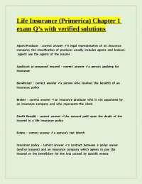 Life Insurance (Primerica) Chapter 1 exam Q’s with verified solutions