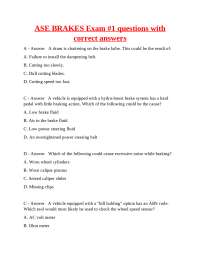 ASE Brakes Exam #1 Questions and Answers
