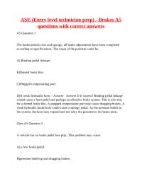 ASE (Entry Level Technician Prep) - Brakes A5: Questions and Answers
