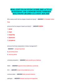 HOSA EMT EXAM STUDY GUIDE-2025 ACTUAL QUESTIONS AND ANSWERS WITH VERIFIED SOLUTIONS GRADED