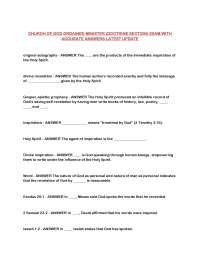 Church of God Ordained Minister (Doctrine Section) Exam: Questions and Answers