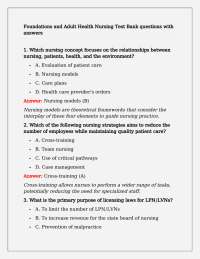 Foundations and Adult Health Nursing Test Bank questions with answers