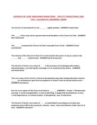 CHURCH OF GOD ORDAINED MINISTERS POLITY QUESTIONS AND 100% ACCURATE ANSWERS (NEW)