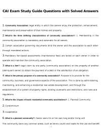 Community Association Exam Study Guide: Questions and Answers