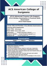 ATLS Module 3 Shock ATLS Quiz 3 Advanced Trauma Life Support Exam Review Questions and Ans
