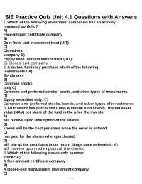 SIE Practice Quiz Unit 4.1: Investment Companies