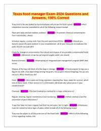 Texas food manager Exam 2025 Questions and  Answers, 100% Correct