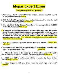 Mopar Expert Exam for Spring 2025 / Questions & Verified Answers (GRADED A+)
