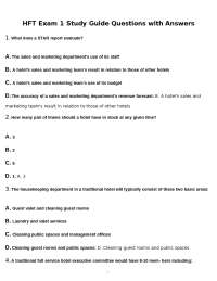 HFT Exam 1 Study Guide Questions with Answers: Hospitality and Tourism Management