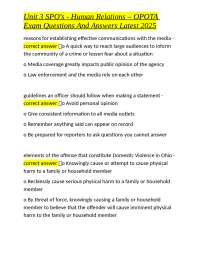 Human Relations in Law Enforcement: Exam Questions and Answers for Unit 3 SPO's - OPOTA