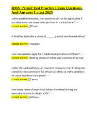 Massachusetts RMV Permit Test Practice Exam Questions and Answers