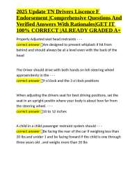 2025 Update TN Drivers Liscence F Endorsement |Comprehensive Questions And Verified Answer