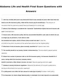 Alabama Life and Health Final Exam Questions with Answers