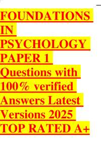 Foundations in Psychology Paper 1: Questions and Answers with 100% Verified Solutions
