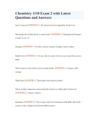 Chemistry 1110 Exam 2 with Latest Questions and Answers