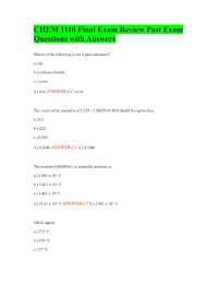 CHEM 1110 Final Exam Review Past Exam Questions with Answers