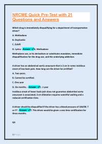 NRCME Quick Pre-Test: 21 Questions and Answers for Department of Transportation Drivers
