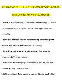 Introduction to IT - C182 - Pre-Assessment Questions with Correct Answers (2024/2025)