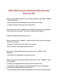Sociology 388 Lecture Notes: Crime and Deviance