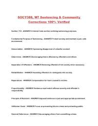 Sentencing & Community Corrections: Key Concepts and Principles