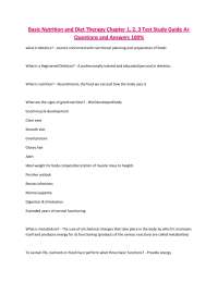 Basic Nutrition and Diet Therapy: Chapter 1, 2, 3 Test Study Guide