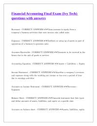 Financial Accounting Final Exam Questions and Answers (Ivy Tech)
