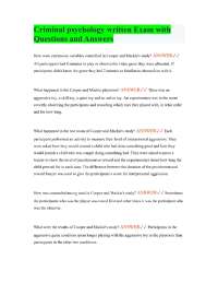 Criminal psychology written Exam with Questions and Answers