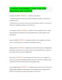 Criminal psychology Exam Prep with Questions and Answers