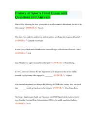 History of Sports Final Exam with Questions and Answers