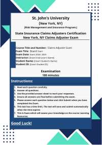 State Insurance Claims Adjusters Certification Exam Review Questions and Answers