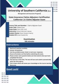 California C.A Insurance Claims Adjusters Exam Review Questions and Answers