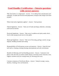 Food Handler Certification - Ontario: Questions and Answers