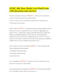 JOMC 486 Mass Media Law-Final Exam with Questions and Answers