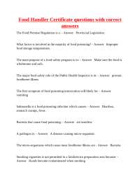 Food Handler Certificate Questions and Answers