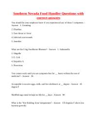 Food Handler Certification Exam Questions and Answers: Southern Nevada