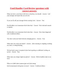 Food Handler Card Review Questions and Answers