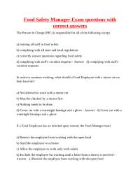 Food Safety Manager Exam Questions and Answers