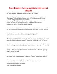Food Handler Course Questions and Answers
