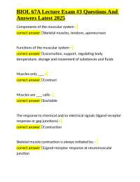 BIOL 67A Lecture Exam #3 Questions and Answers: Muscular System