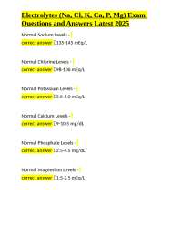 Electrolytes (Na, Cl, K, Ca, P, Mg) Exam Questions and Answers