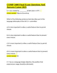 COMP-3400 Final Exam Questions and Answers: C++ Programming Concepts