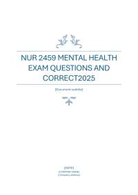 NUR 2459 Mental Health Exam Questions and Answers