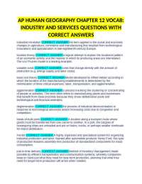 AP HUMAN GEOGRAPHY CHAPTER 12 VOCAB: INDUSTRY AND SERVICES QUESTIONS WITH CORRECT ANSWERS