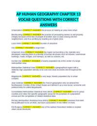 AP HUMAN GEOGRAPHY CHAPTER 13 VOCAB QUESTIONS WITH CORRECT ANSWERS