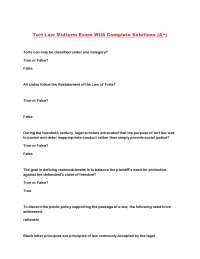 Tort Law Midterm Exam With Complete Solutions (A+)