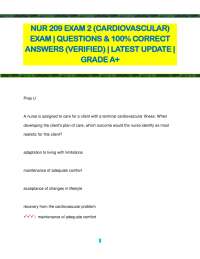 NUR 209 EXAM 2 (CARDIOVASCULAR) - Questions & Answers