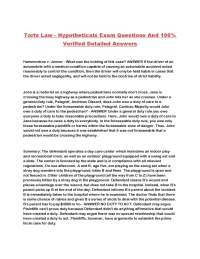 Torts Law Hypotheticals Exam Questions and Answers