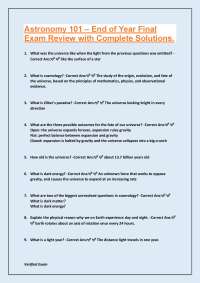 Astronomy 101 Final Exam Review with Complete Solutions
