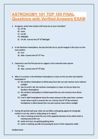 Astronomy 101 Final Exam: Top 150 Questions with Verified Answers